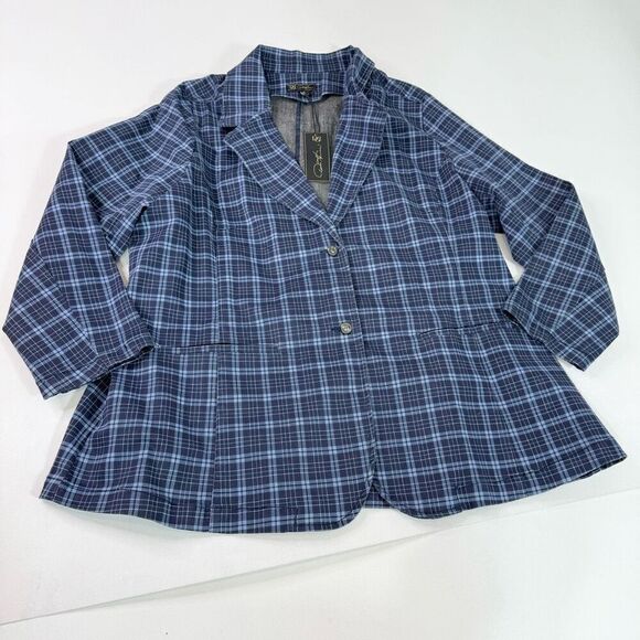 DG2 Jacket Womens 2X Blue Plaid Pattern Long-Sleeve Notch Lapel Blazer Preppy - Picture 1 of 9